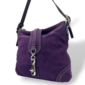 COACH Purple Shoulder Bag, Crossbody, Suede and Leather, Silver Hardware, Charm Included, Size s44