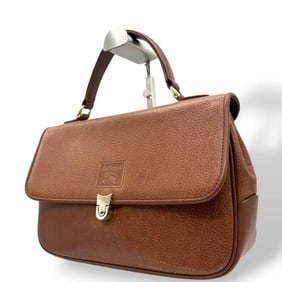BURBERRY handbag, flap leather tote, brown, with embossed horse logo and silver gold hardware, size
