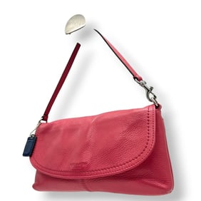 Coach handbag, leather, pink and navy, two-tone, accessory pouch, wristlet, mini bag, women's, flap,