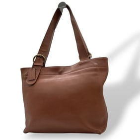 COACH Brown Old Coach One-Shoulder Leather Tote Bag with Gold Hardware and Logo Tag, 4140 T7