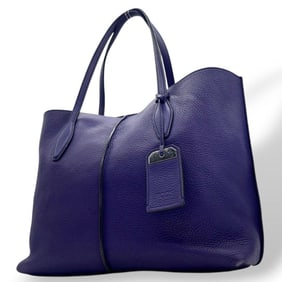 Tod's Purple Leather Tote Bag, Grained Leather, One-Shoulder Logo Charm, U2