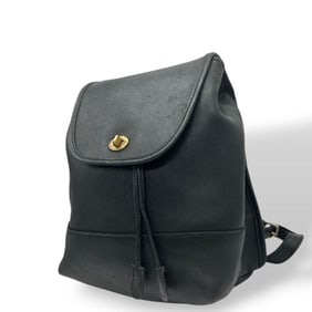 COACH Backpack, Old Coach Leather, Black, Drawstring, Flap, Turnlock, Logo Tag, Size s47