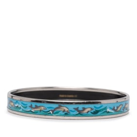 Hermes Enamel PM Cloisonne Bangle in Silver and Multicolored Metal for Women