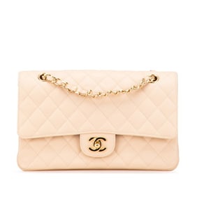 CHANEL Matelasse 25 Coco Mark Double Flap Chain Shoulder Bag in Beige Caviar Leather for Women