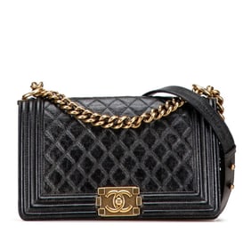 CHANEL Boy Chanel Coco Mark Chain Shoulder Bag in Black Leather for Women