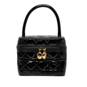 Christian Dior Dior Cannage handbag vanity bag in black patent leather for women.