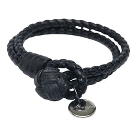 Bottega Veneta Intrecciato Bracelet in Black Leather and SV925 Silver for Women
