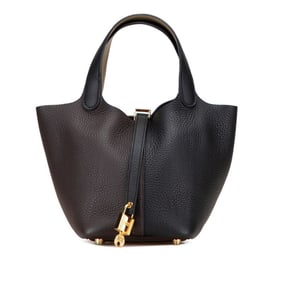 Hermes Hermès Picotin Lock PM Kazak Handbag in Black and Brown Taurillon Clemence Leather for Women