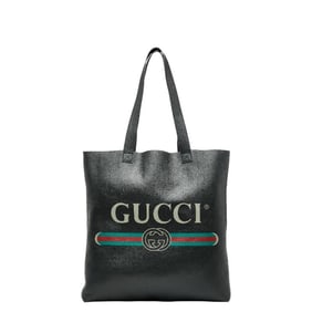 Gucci logo print tote bag 572768 black leather women's GUCCI