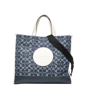 Coach Signature Dempsey Tote Bag/Shoulder Bag, 2-Way, C2827, Blue, White, Denim, Leather, Women's,