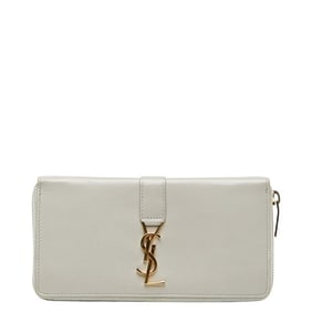 Saint Laurent YSL logo round zipper long wallet 414570 beige leather women's SAINT LAURENT