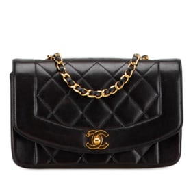 CHANEL Matelasse Diana Coco Mark Chain Shoulder Bag in Black Lambskin for Women