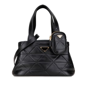 Prada Triangle Logo Plate Quilted Handbag/Shoulder Bag 2WAY 1BG548 Black Leather Women's PRADA