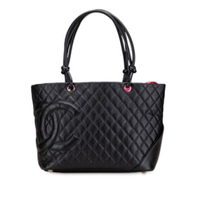 CHANEL Matelasse Cambon Line Coco Mark Tote Bag Handbag Black Lambskin Women's