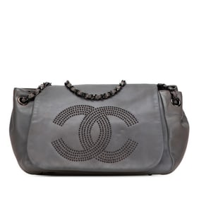 CHANEL Coco Mark Studded Chain Shoulder Bag in Gray Lambskin for Women