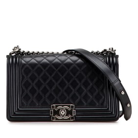 CHANEL Boy Chanel 25 Coco Mark Chain Shoulder Bag in Black Lambskin for Women