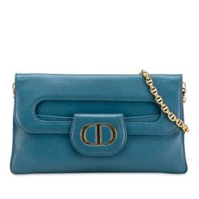 Christian Dior Dior 21SS Double Chain Shoulder Bag in Blue Smooth Calfskin for Women