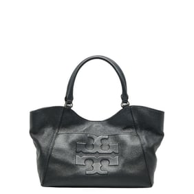 Tory Burch logo handbag tote bag in black leather for women