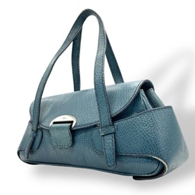 Tod's Mini Boston Handbag, Grained Leather, Blue, Silver Hardware, Women's, A7
