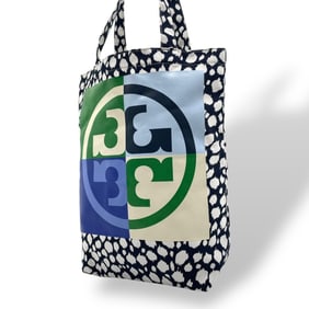 Tory Burch Tote Bag Canvas Logo Print Big Double T Multicolor U8