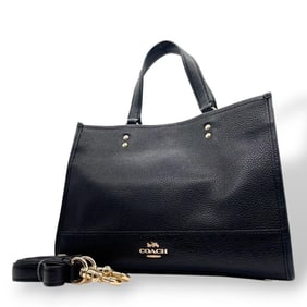 COACH Coach handbag, tote, 2-way, crossbody, shoulder bag, black leather, gold hardware, logo tag,
