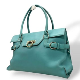 Salvatore Ferragamo Ferragamo Gancini flap handbag in green and turquoise leather. Can be worn over
