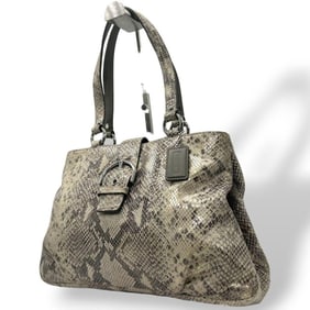 Coach handbag, gray embossed leather, one-shoulder tote bag, silver hardware, logo tag, F19679