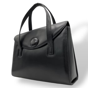 Givenchy Leather Handbag Tote Bag Black Logo Button Flap C1