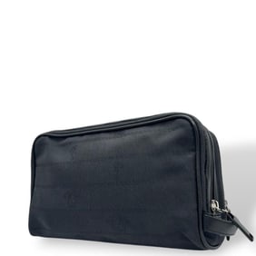 GIANNI VERSACE Gianni Versace clutch bag in black with a Medusa print and nylon logo, silver