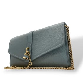 Chloé Chloe Aby Shoulder Bag, Wallet, Chain Light Blue Leather, Flap, Cadena Key, Gold Hardware,