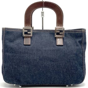 FENDI handbag tote bag denim leather navy women's men's