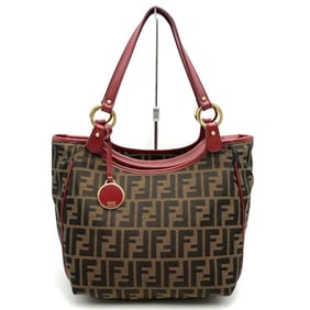 FENDI 8BH156 Handbag Tote Bag Canvas Brown Red Women's