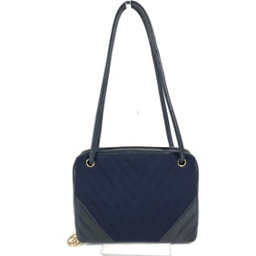 CHANEL Quilted Shoulder Bag in Jersey/Leather, Navy