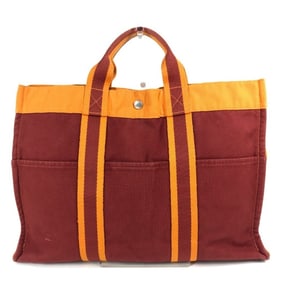 HERMES French Festival Hawaii 2002 Two-tone Foul Tou MM Tote Bag, Cotton, Orange, Women's