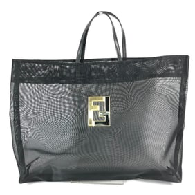 FENDI FF logo mesh big bag, tote beach handbag, nylon mesh/leather, women's, black