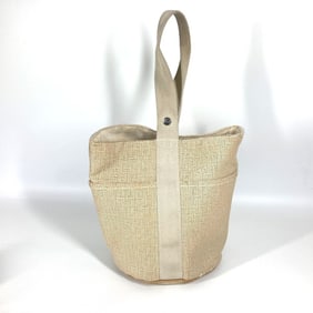 HERMES Saxo PM Tote Bag, Handbag, Canvas, Women's, Beige