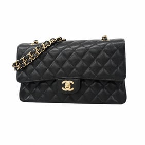 Chanel Matelasse Shoulder Bag with Double Flap and Chain, Caviar Leather, Black, Women's, P1463680