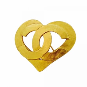 Chanel Coco Mark Heart Brooch, GP Plated Gold, Women's