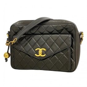 Chanel Matelasse Shoulder Bag with Chain Bag, Lambskin, Black, Women's