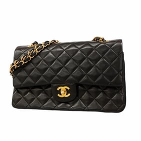 Chanel Matelasse Shoulder Bag with Double Flap and Chain, Lambskin, Black, Women's