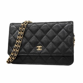 Chanel Matelasse Shoulder Wallet in Caviar Skin, Black, Women's