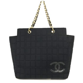 CHANEL CC Coco Mark Chocolate Bar Tote Bag with Double Chain Shoulder in Black