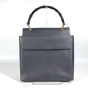 GUCCI 001/1118 Vintage Bamboo Tote Bag with Flap, Leather, Women's, Gray