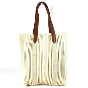 HERMES Cabas Calicut Tote Bag, Vertical Shoulder Leather/Canvas, Unisex, Beige