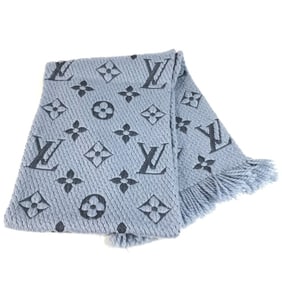 LOUIS VUITTON M75702 Monogram Echarpe Logomania Fringe Scarf Wool/Silk Unisex Blue
