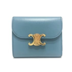 CELINE Triomphe Compact Wallet, Tri-fold Leather, Women's, Blue