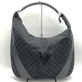 GUCCI 124358 GG Canvas Shoulder Bag in Black Leather for Men and Women