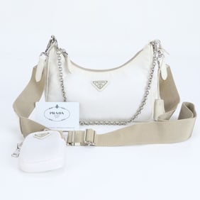 Prada Tessuto Nylon Triangle Logo Leather 2-Way Shoulder Bag 1BH204 Women's with Guarantee Card