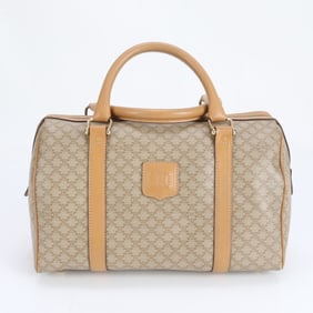 Celine Macadam Mini Boston Leather Tote Bag Shoulder Handbag Beige Women's