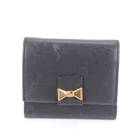 Chloé Chloe Ribbon Gold Hardware Leather Tri-fold Compact Wallet Genuine Black Women's